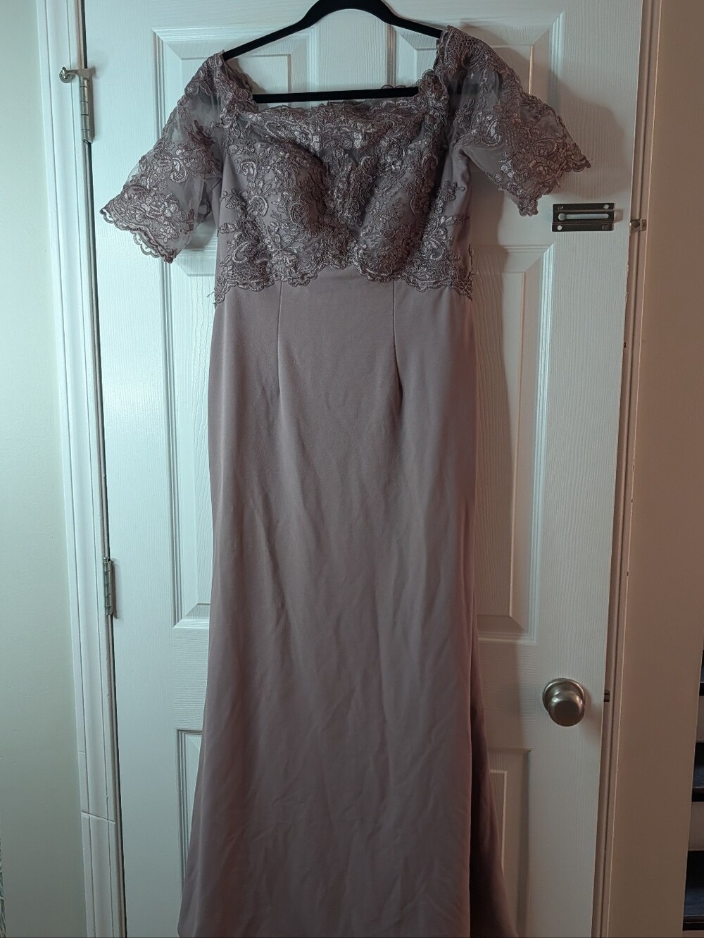Azazie A12 Taupe Mauve Lace Embroidered Formal Maxi Gown Bridesmaid Dress
